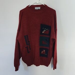 80s/90s Red Wool, Mohair, Alpaca Sweater with Geometric Patterns